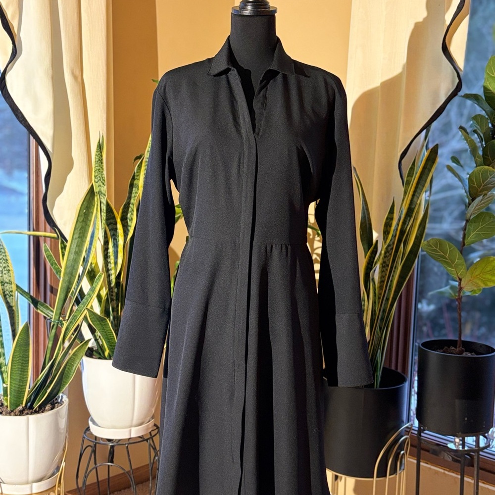 [Spanx] SPANX Carefree Crepe Collared Shirt Dress Black